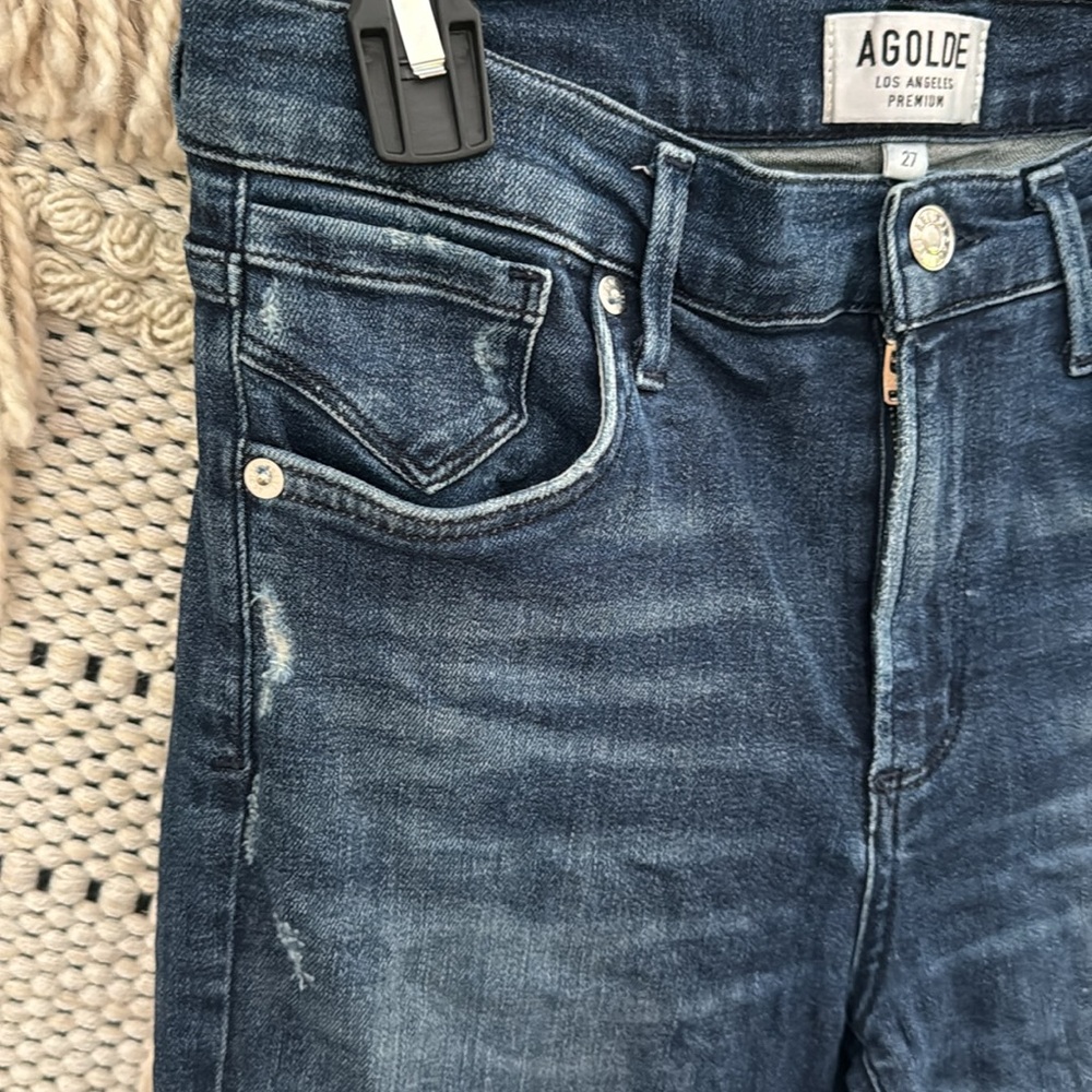 AGOLDE Dark Wash Distressed Skinny Jeans - Picture 5 of 13
